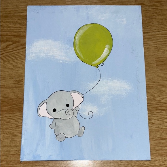 Cute Elephant with Green Balloon Painting - Picture 1 of 2